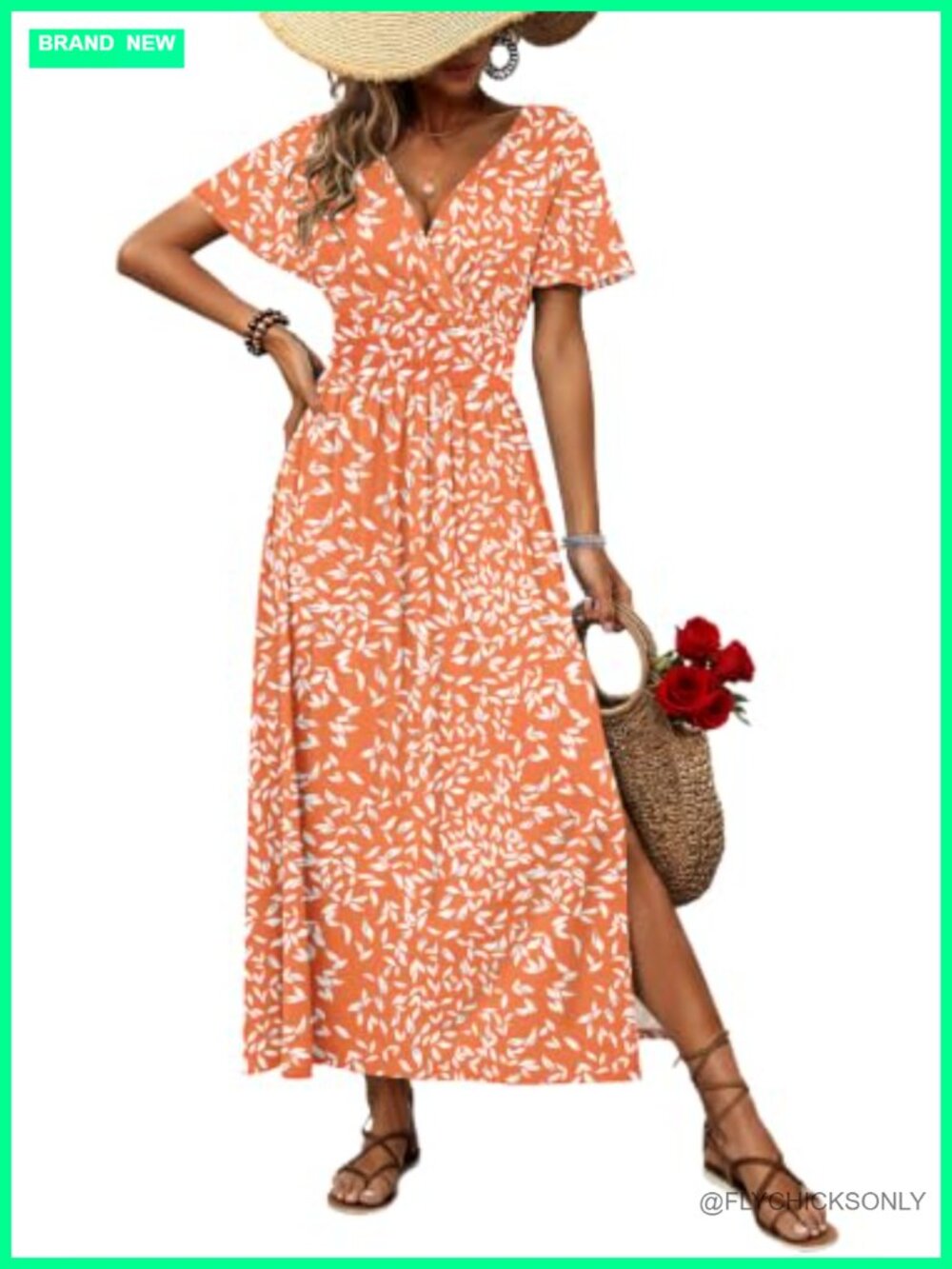 V Neck Flutter Sleeve Maxi Dress with Pockets Casual Summer